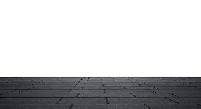 Gray tiled floor plane with black empty background