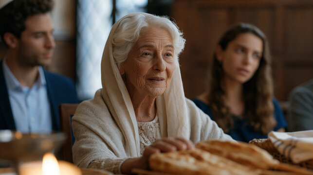 Grandparent with early-stage memory loss sits at a Rosh Hashanah table touching familiar ritual objects with an uncertain expression while family members exchange worried glances, World Alzheimer's 