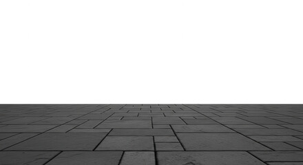 Fototapeta premium Low angle gray rectangular tile floor on black background