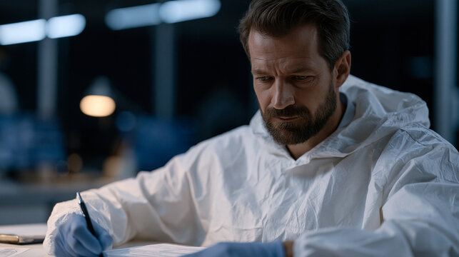 Cyber forensics investigator in sterile evidence collection lab carefully preserves encrypted hard drive using write-blocking hardware, chain of custody documentation visible, digital evidence integ