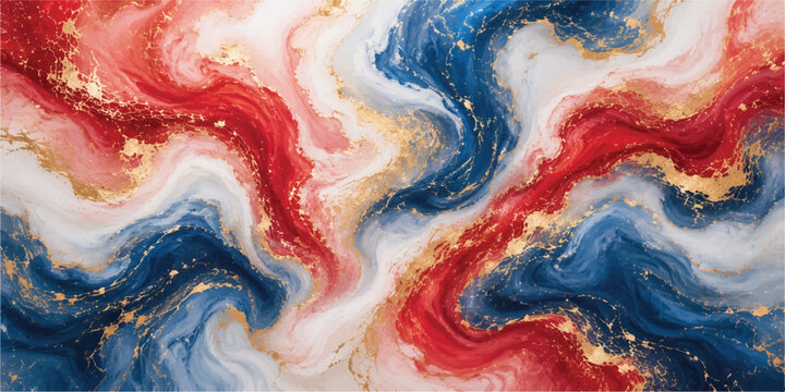 Red Blue and Gold Abstract Marble Fluid Art Background