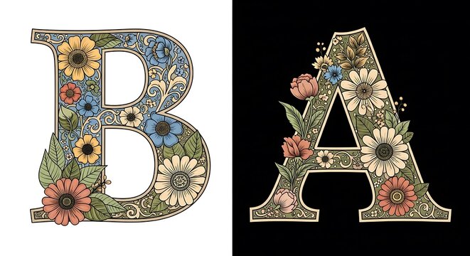 Black and gold ornate monogram 'd' with floral and geometric patterns, decorative frame monogram d