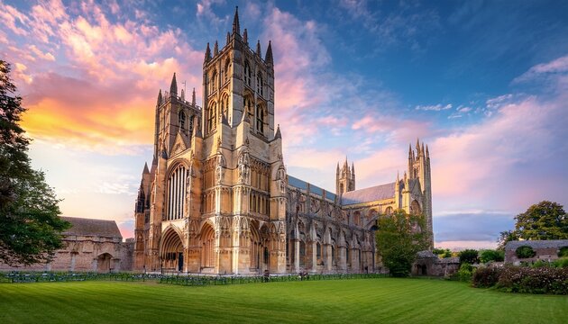 canterbury cathedral stands majestically under a vibrant sky