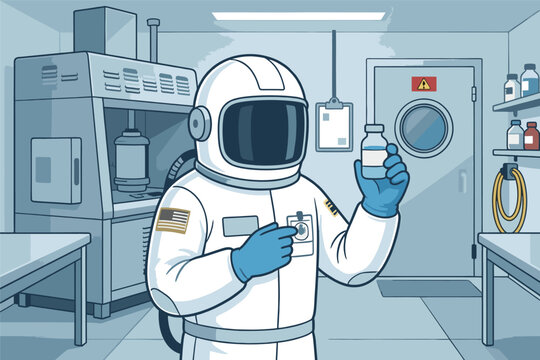 Scientist in BSL 4 lab holding Sin Nombre Virus vial research US trend vector