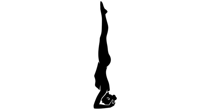 Woman in headstand pose silhouette on transparent background