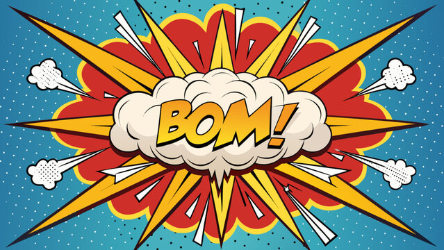 Surprising boom cloud with stars and lightnings in halftone background for sales and promotions. Banner template for surprises and bursting events. Vector illustration in pop art style .vector