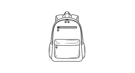 A black and white line art sketch depicts a clean backpack outline on a white background. © Anak