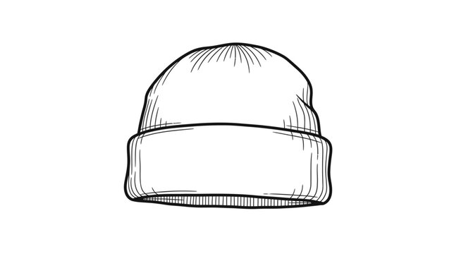 A simple line art sketch of a beanie hat with a rounded top on a white background