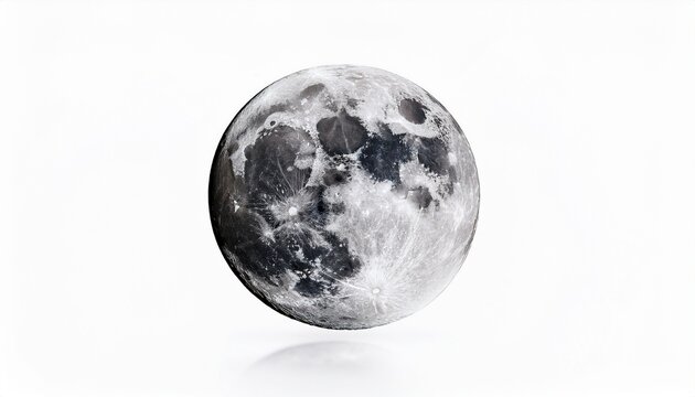 luminous full moon radiating intense glow presenting celestial detail against white background for nocturnal visual storytelling