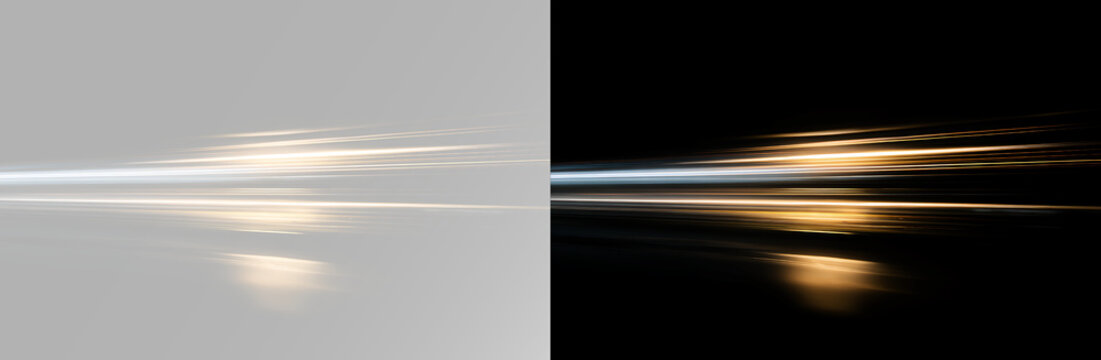 Horizontal neon speed line of light flash with dynamic acceleration motion blur trail for modern sports active design