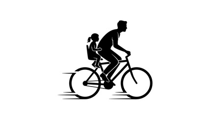 Naklejka premium Father and daughter riding a bicycle silhouette on transparent background