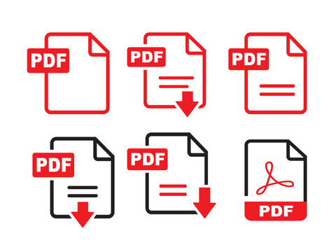 PDF file format icons set download symbols for texts images and vector files