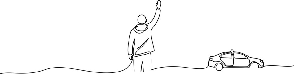 Person hailing a taxi cab, minimalist line art, transportation concept © Marcus