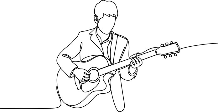 Minimalist Line Art of a Man Playing Acoustic Guitar