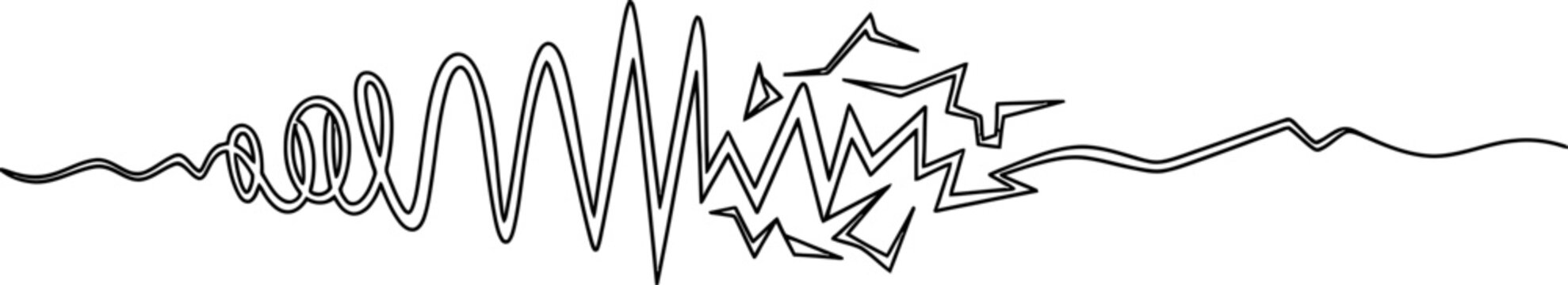 Abstract line art waveform with chaotic jagged shapes, representing signal or data distortion