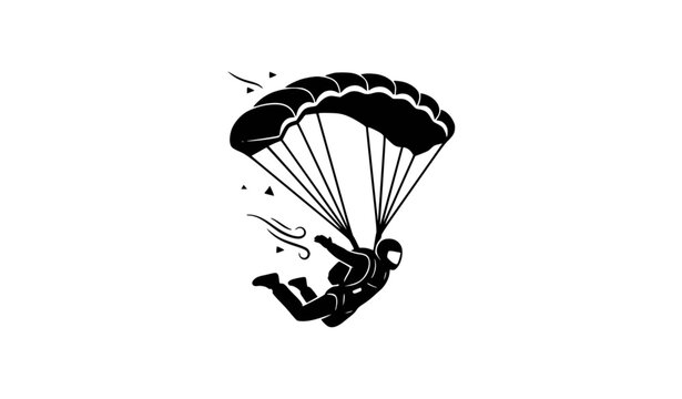Minimal skydiver parachute silhouette vector isolated on white background