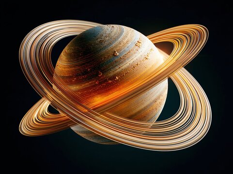 Planet with rings shines in space showing colors and details during a cosmic scene