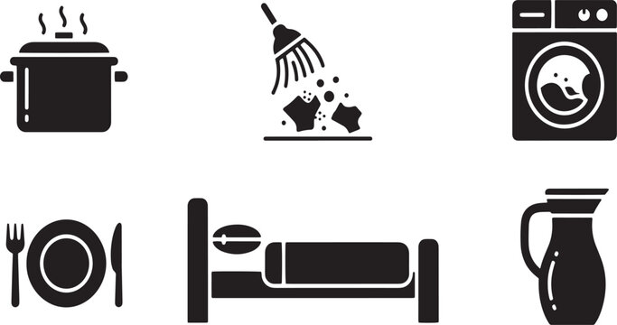 Household chores and daily routine glyph icons vector set