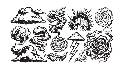 Comic Style Smoke and Explosion Vector Elements Set © MD