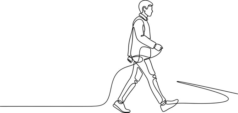 Single Line Drawing Man Walking Forward