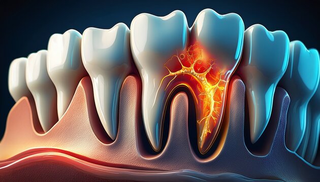 detailed 3d rendering of an impacted wisdom tooth causing infection and inflammation showcasing a common dental issue requiring surgery