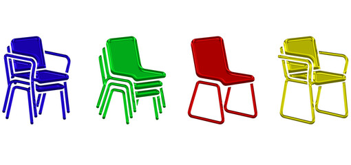 Fototapeta premium Colorful stackable chairs lineup illustration with furniture stackable colorful minimalist interior collection arranged