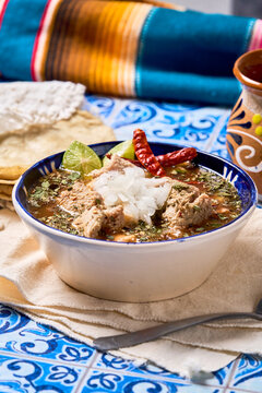 Traditional menudo or pancita, authentic mexican food