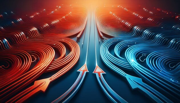 conceptual graphic representing the act of merging combining or converging multiple paths into a single unified direction illustrating integration and connectivity