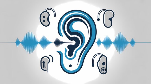 Hearing aids, ear health, blue sound waves, audiology, hearing loss