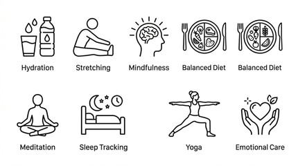 Fototapeta premium A person practices yoga and meditation with healthy food and sleep.