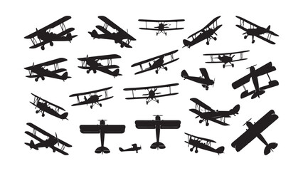 Collection of Retro Airplane and Biplane Silhouettes for Design © MD