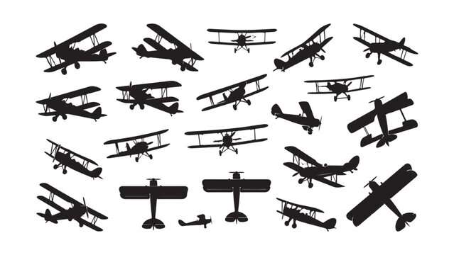 Collection of Retro Airplane and Biplane Silhouettes for Design