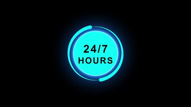 neon Customer service, nonstop service concept. service or activity will operate or be provided continuously without interruption throughout the day or week, 24 hours a day and 7 days a week.4k video