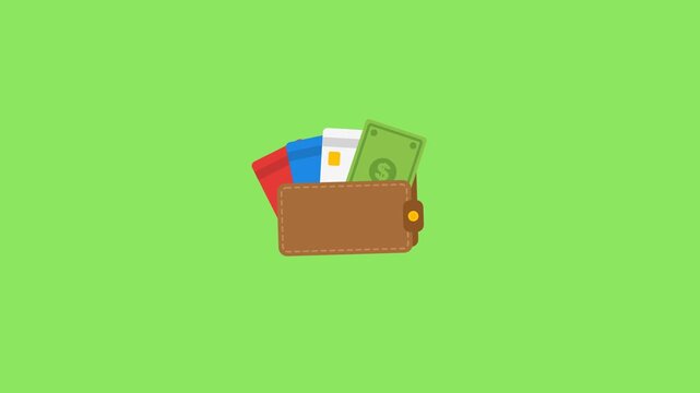 Wallet with Cash and Cards on Green Background