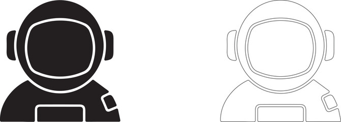 Astronaut icon, spaceman in spacesuit symbol, spaceship pilot, universe explorer, astronautics and aerospace technology. © PicMag