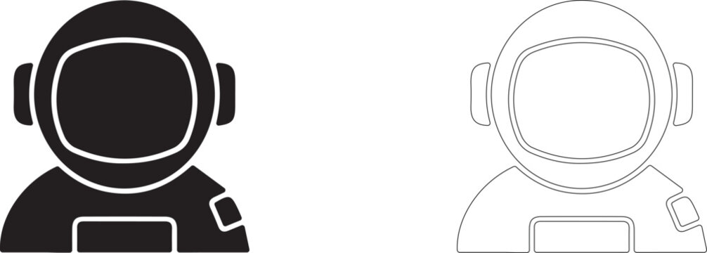 Astronaut icon, spaceman in spacesuit symbol, spaceship pilot, universe explorer, astronautics and aerospace technology.