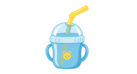 Obraz premium Cute Baby Sippy Cup with Straw and Handles, Light Blue