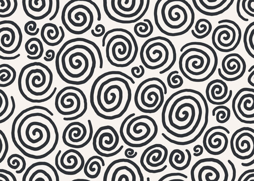 Abstract mono swirls art seamless pattern background. Vector illustration art backdrop