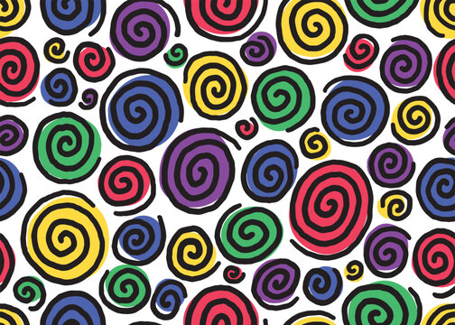 Abstract colorful swirls art seamless pattern background. Vector illustration art backdrop