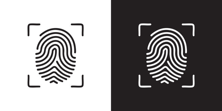 Minimalist Icon of Fingerprint in Framed Brackets - Modern Biometric Security Scanning Symbol, Digital Identity Verification System, and Touch ID Access Protection Vector
