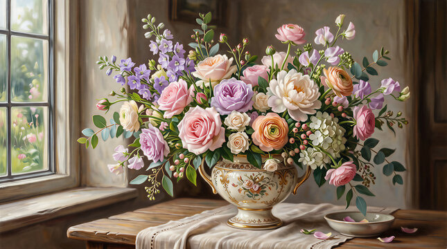 Floral arte estilo pintura a &oacute;leo em 4K 