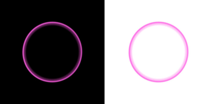 Pink neon ring aura on black and white backgrounds isolated on a transparent background