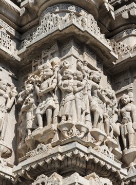 Detail view, stone carvings at Jagdish Temple, Udaipur, Rajasthan, India
