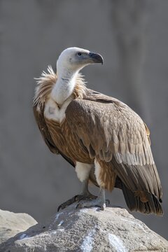 Griffon vulture (Gyps fulvus), sitting on a stone, captive, Alpenzoo Innsbruck, Tyrol, Austria