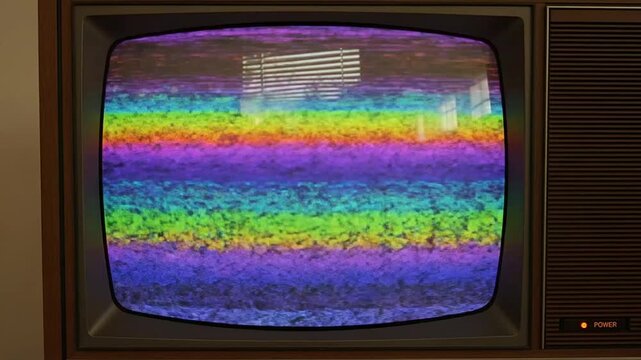 Vintage television screen with colorful static.