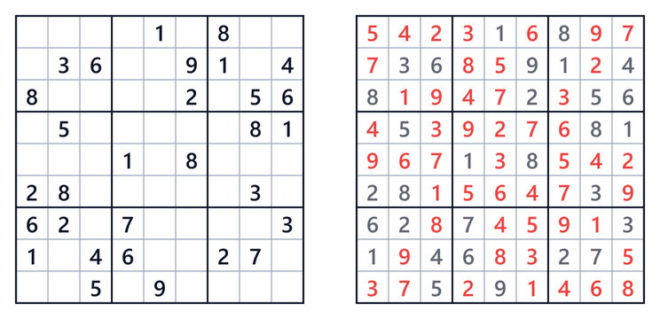 Sudoku puzzles with completed grid and empty grid for solving  