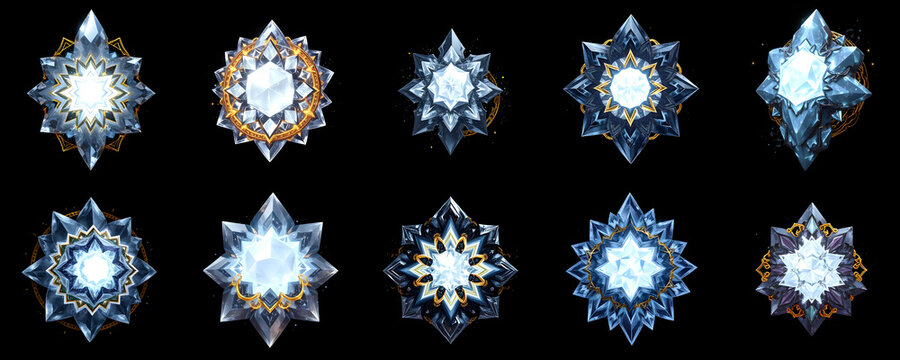 Dark fantasy RPG skill gems ultimate icon pack, magical colorful crystal stones collection for game interface