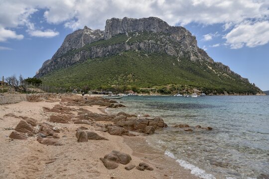 Beach on the Spit Spalmatore di Terra, Tavolara Island, Gulf of Olbia, Tyrrhenian Sea, Province of Gallura, Sardinia, Italy