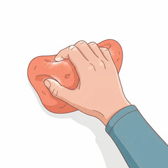 Fototapeta premium Illustration of a human hand holding a soft, reddish-pink sponge, performing a cleaning motion against an unseen background, emphasizing hygiene and domestic tasks