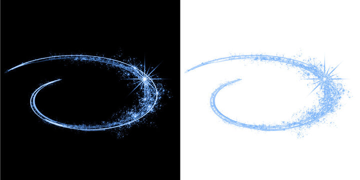 Swirling blue light streak with sparkles on black and white backgrounds keywords: blue, light isolated on a transparent background